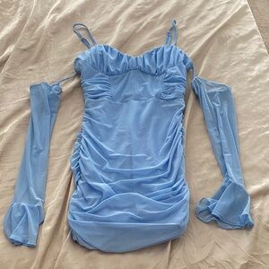 SHEIN Light Blue Ruched Mini Dress